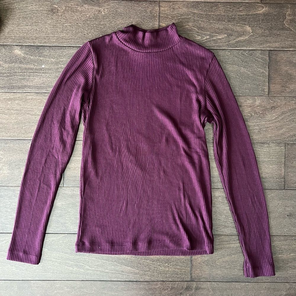 Uniqlo - Mock Neck Ribbed Sweater - Plum - Size S